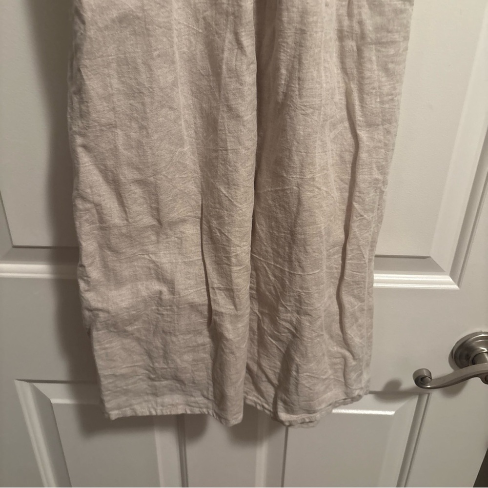 NA-KD BUTTONED LINEN DRESS V-NECK PUFF SLEEVES SAND SIZE SMALL - Picture 12 of 13